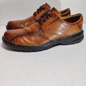 Clarks Men's Gessler Lace Formal Dress Brown Leather Oxford Shoes Size 14